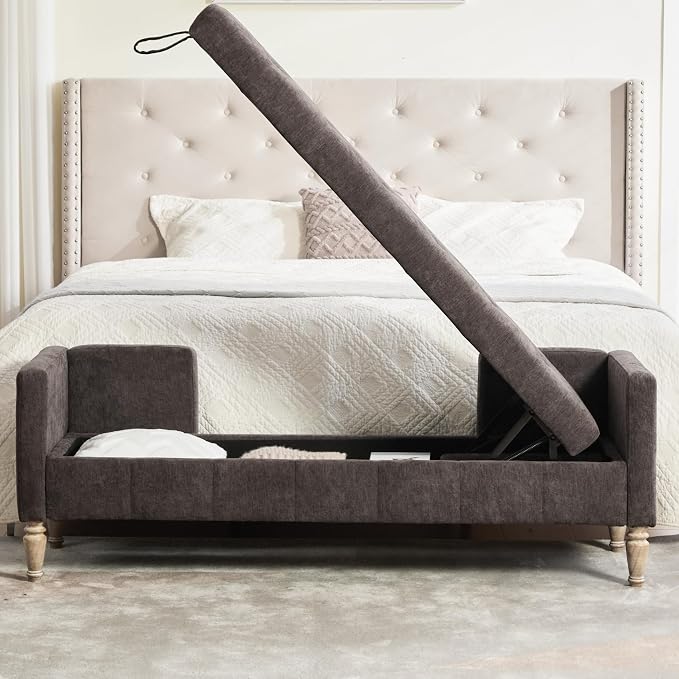 64.6'' W Dark Charcoal Brown - Wood Legs
