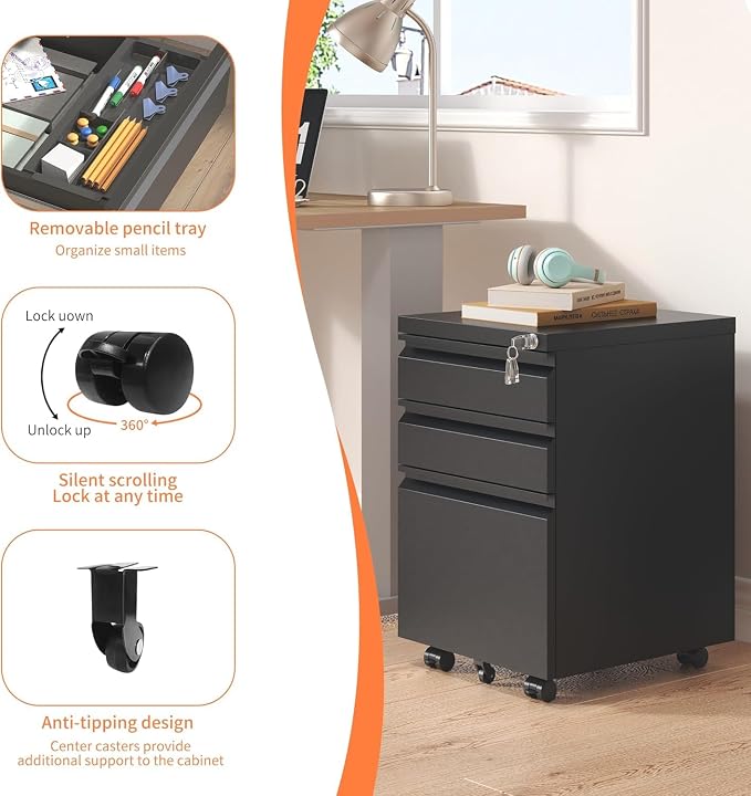 Matte-black 3-drawer Mobile