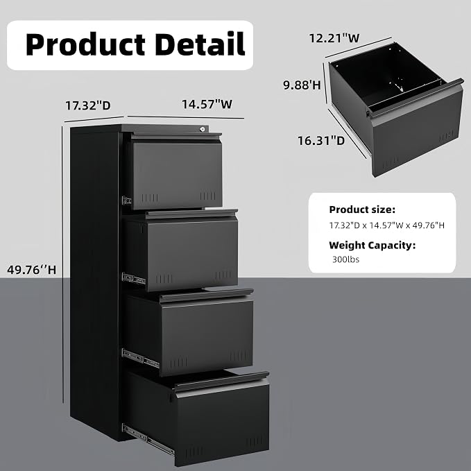 Matte-black 4-drawer Vertical