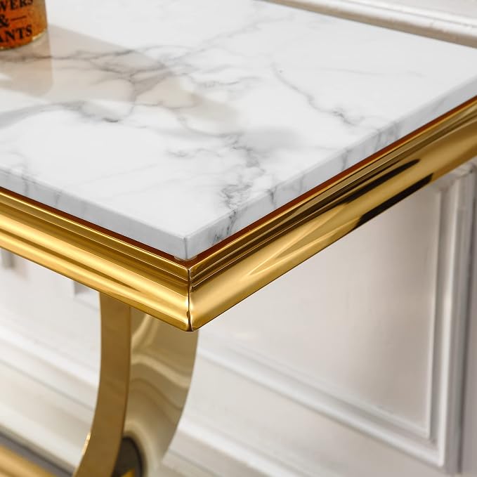 White & Gold Faux Marble Console Table