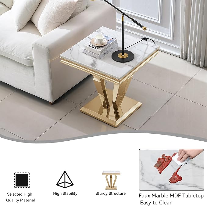 White Golden End Table