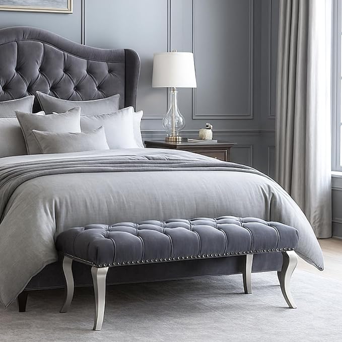 Grey Velvet Tufted 48''
