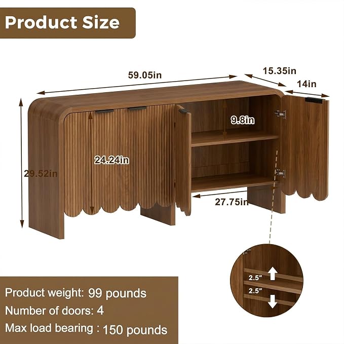 Walnut-4 Door-buffet