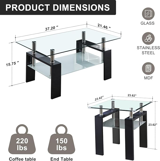 Clear Black Table + Black End Table