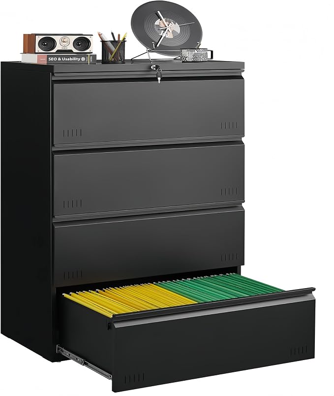 Matte-black 4-drawer Lateral