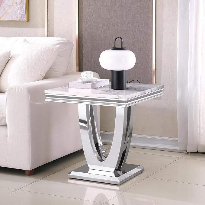 End Table - White Silver Base