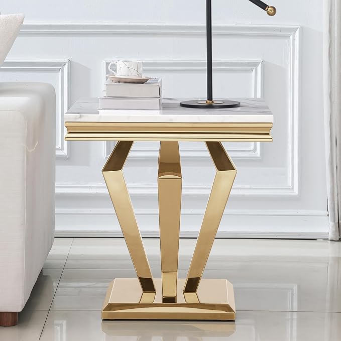White Golden End Table