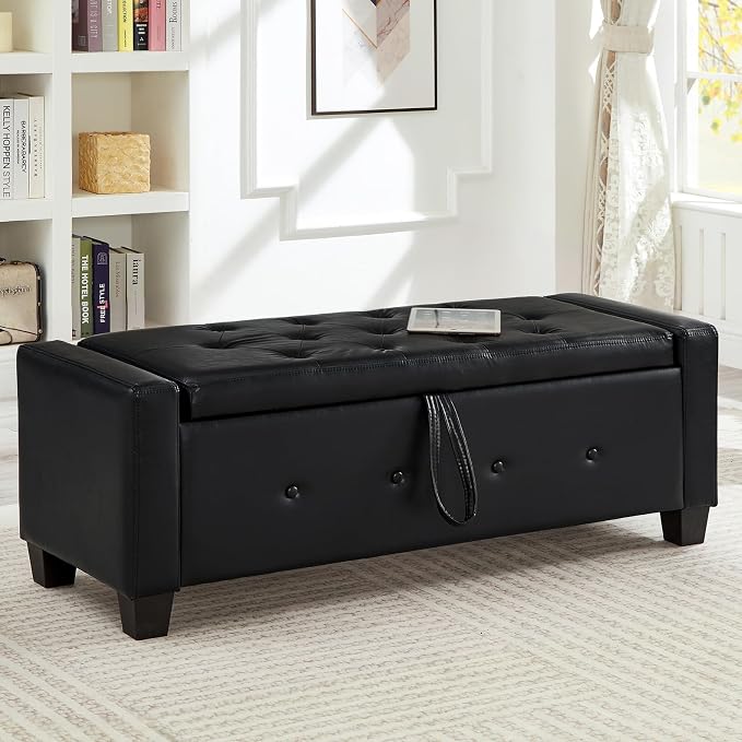 Black Faux Leather Tufted 48''