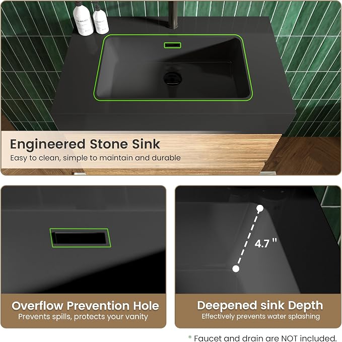 Rough Oak / Black High-rim Sink