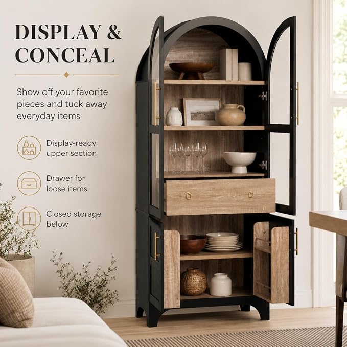Ash Black Arched Pantry Cabinet+ Mdf