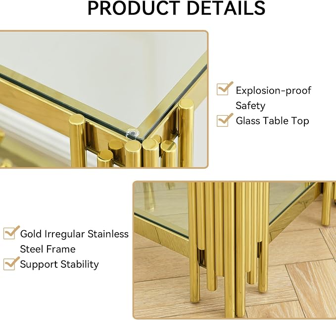Clear Glass and Gold Frame Adjustable Legs