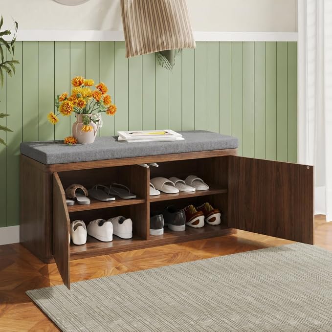 2 Door Walnut Sturdy Entryway Bench