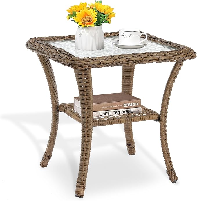 Brown Wicker/Glass Top