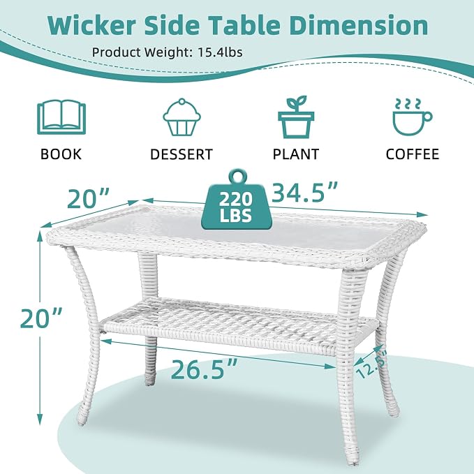White Wicker/Glass Top
