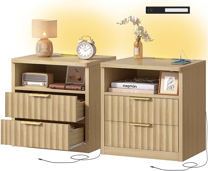 Natural, 2 Drawers Set of 2