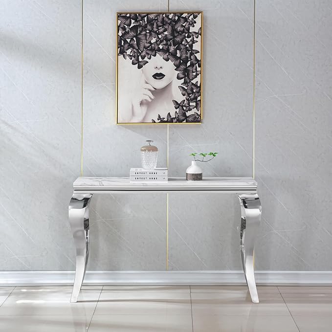 Console Table - White Silver Base