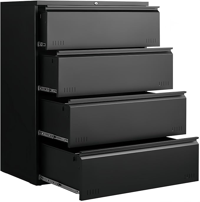 Matte-black 4-drawer Lateral