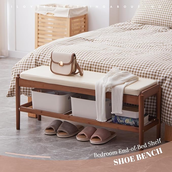 Beige Bench Top+brown Frame
