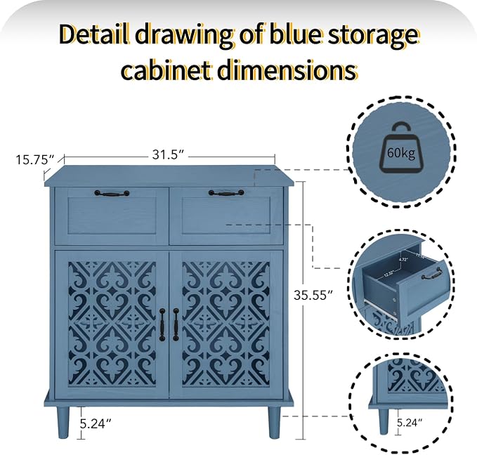 2 Set Blue 2 Door 2 Drawer Cabinet