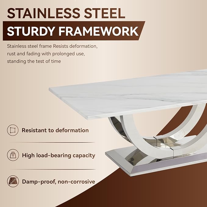 White Faux Marble & Silver - Coffee Table