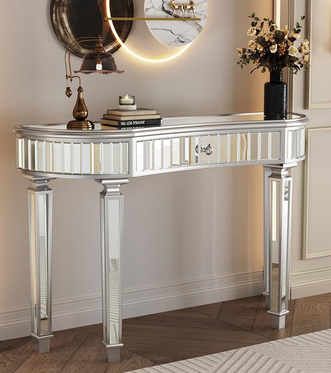 D: Silver Half-moon Sofa Table