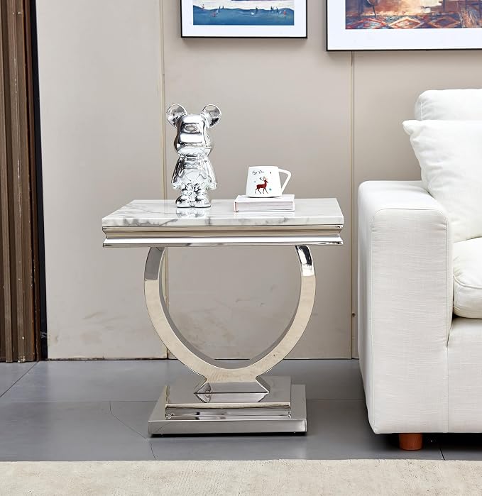 End Table-white Top &Silver Base
