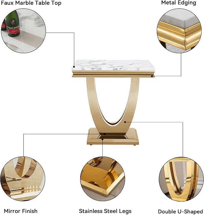 White Golden End Table