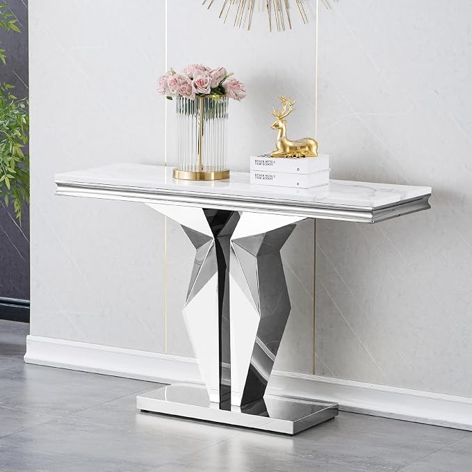 White Silver Console Table
