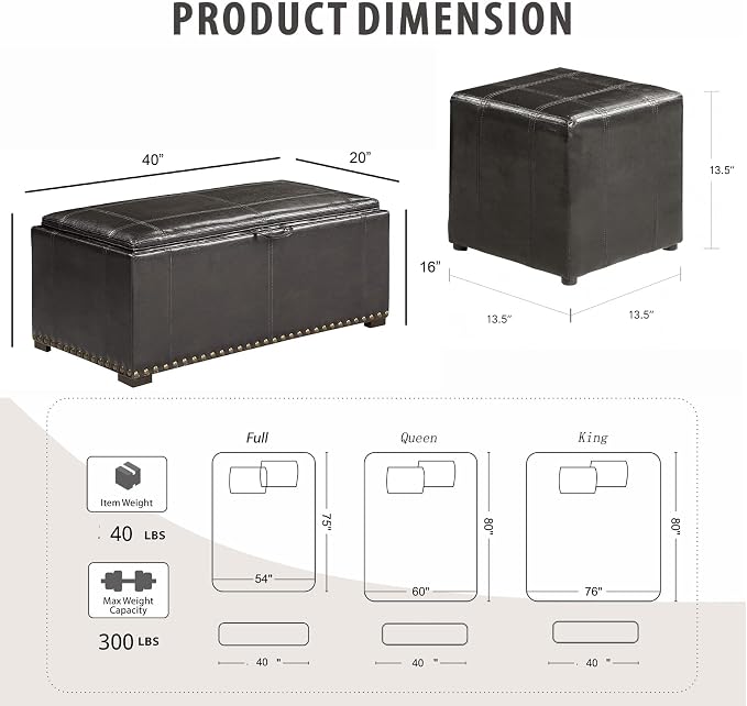Vegan Leather-black With 2 Ottomans 40'' W