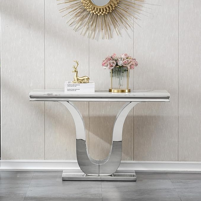 Console Table - White Silver Base
