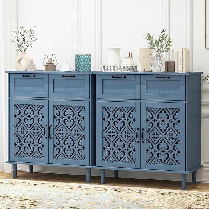 2 Set Blue 2 Door 2 Drawer Cabinet