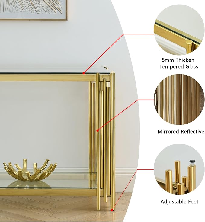 Clear Glass and Gold Frame Adjustable Legs