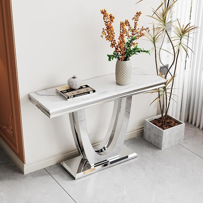 Console Table - White Silver Base
