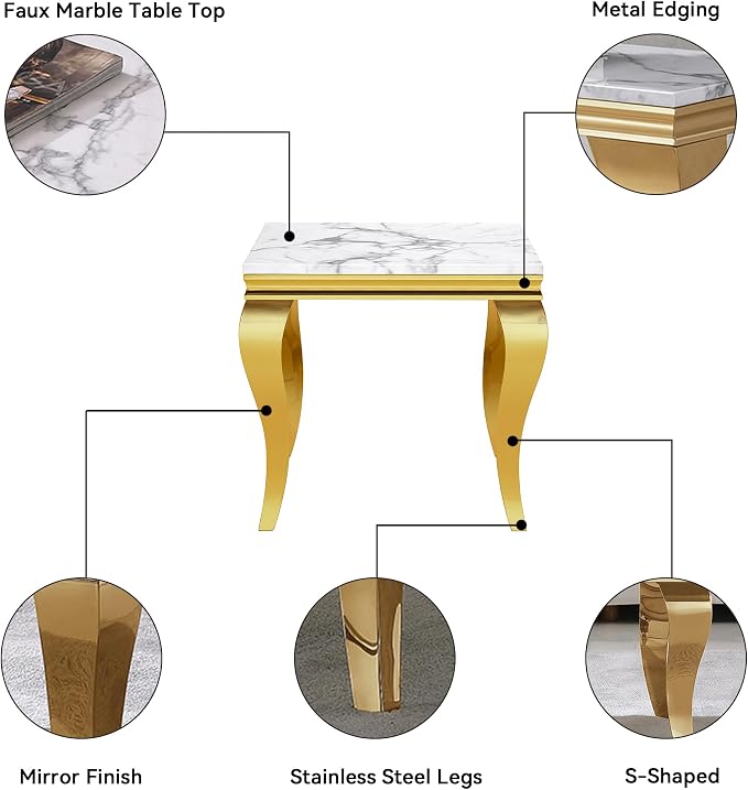 White Golden End Table