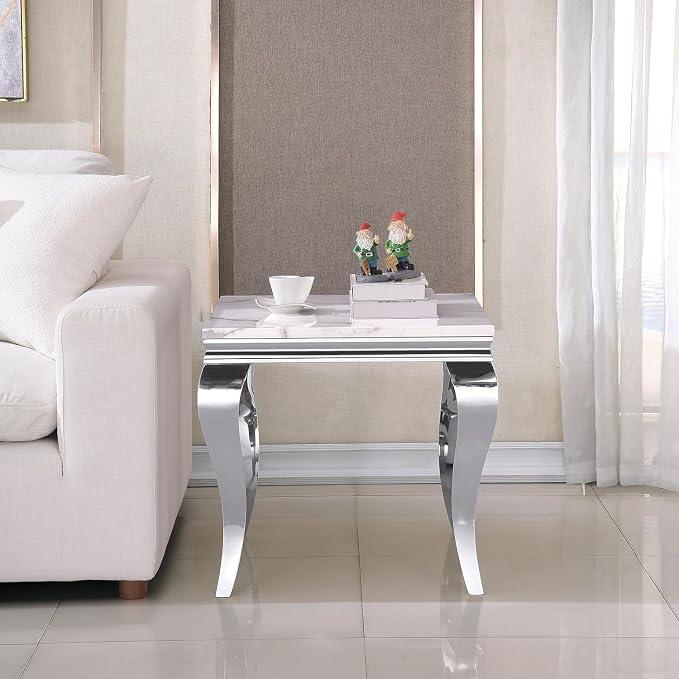 End Table - White Silver Base