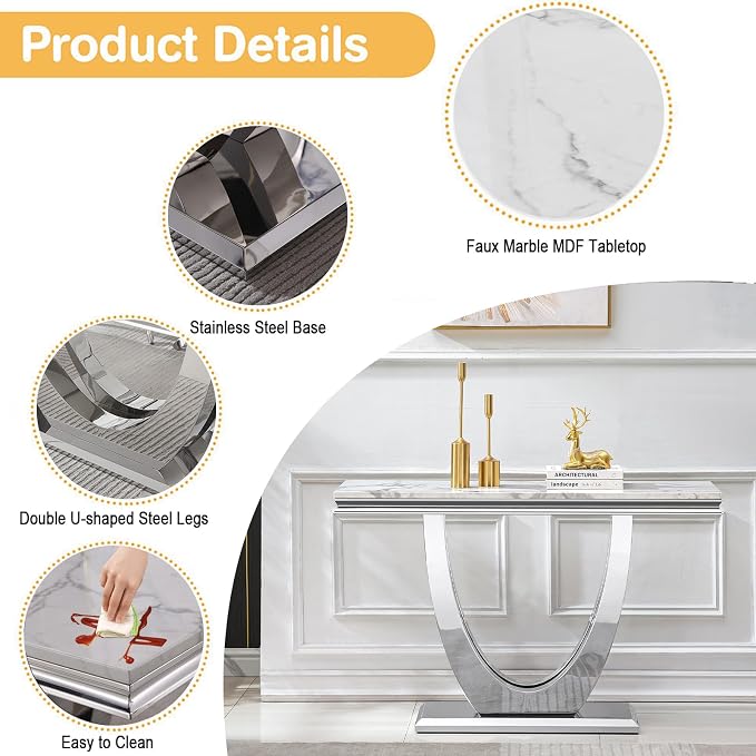 Console Table,white&silver-3