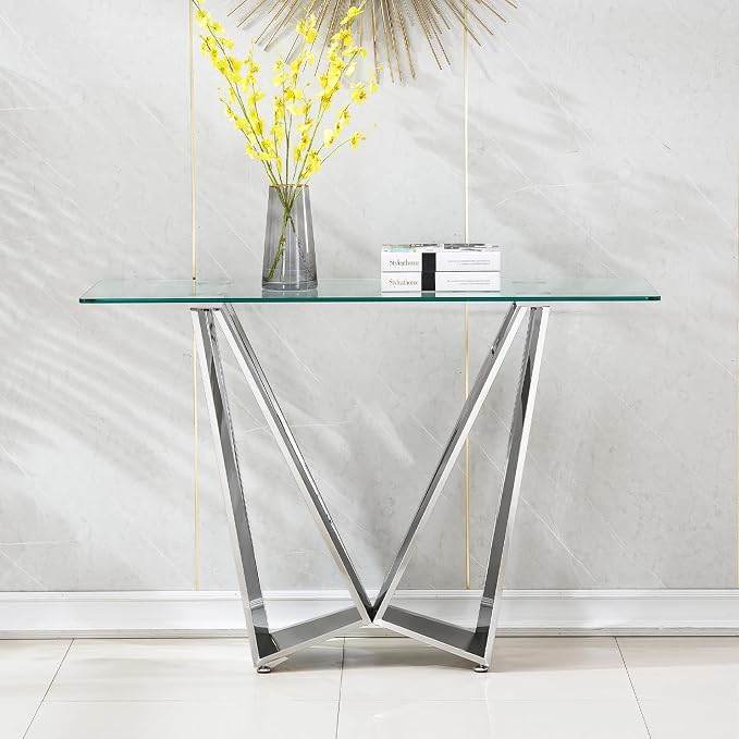 Silver Console Table (W-shape Base)