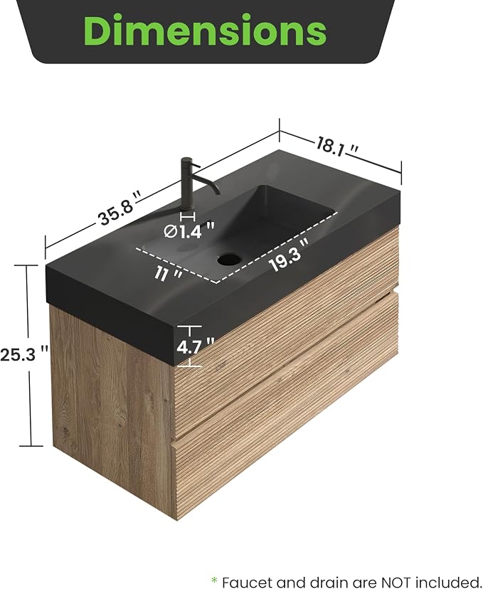 Rough Oak / Black High-rim Sink