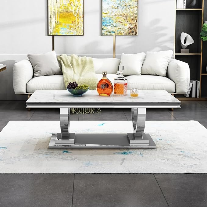 Coffee Table - White Silver Base
