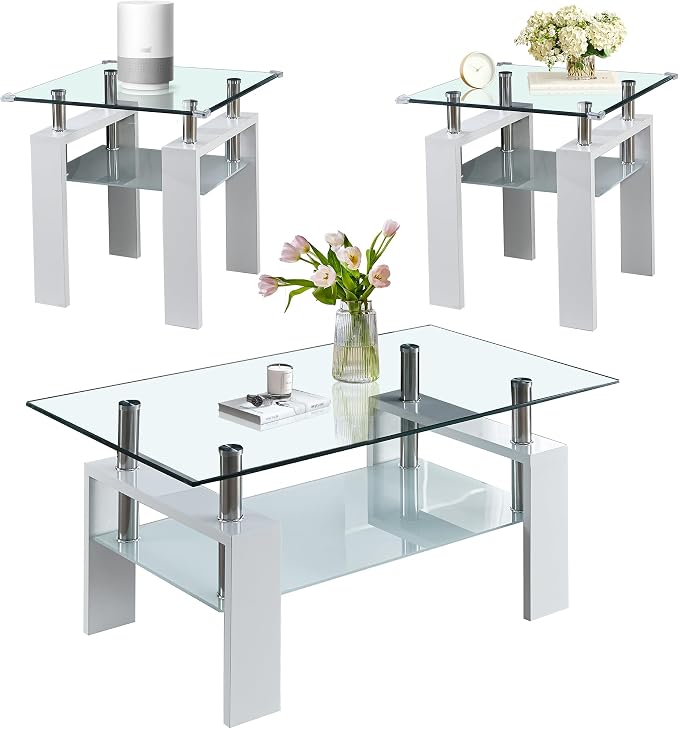 Clear White Table + White End Table