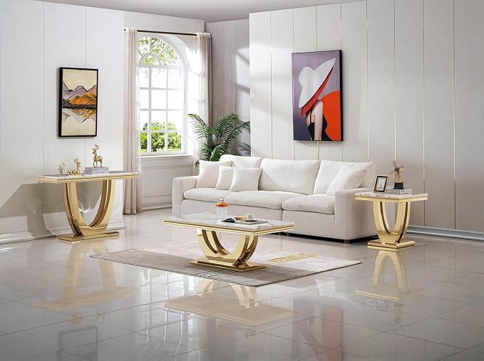 White & Gold End Table