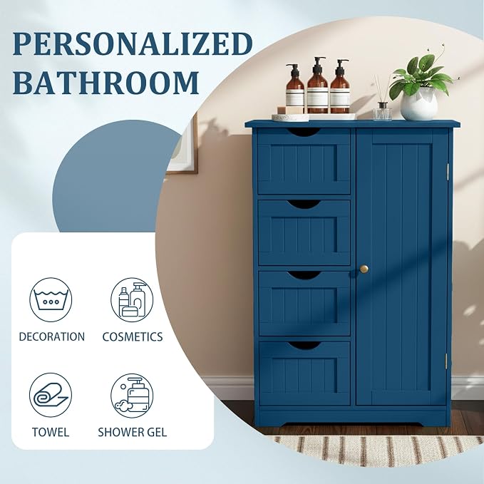 Navy Blue-4 Drawers & 1 Door