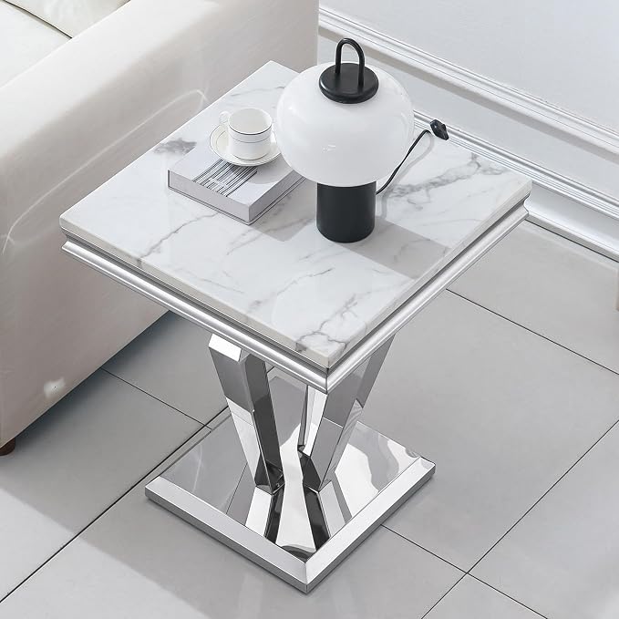 White Silver End Table