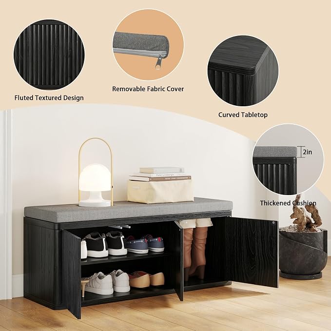 3 Door Shoe Storage Bench-black