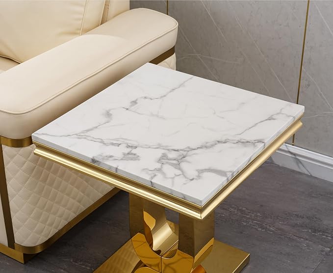 U Base - White & Gold Faux Marble End Table