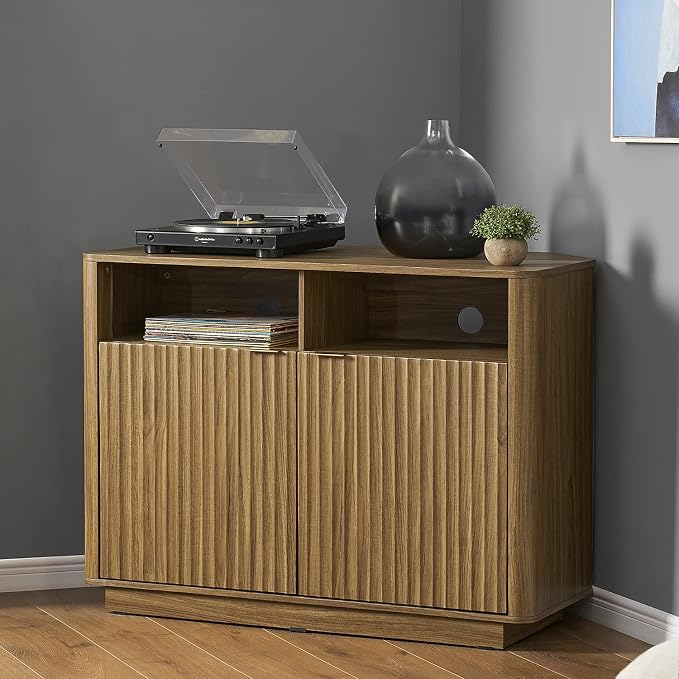 Walnut Corner Fluted Cabinet