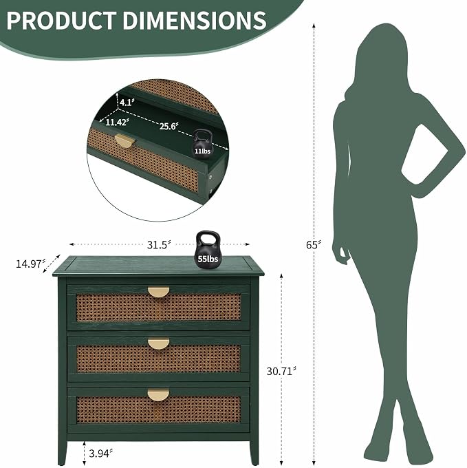 Green 3 Drawer Set of 2