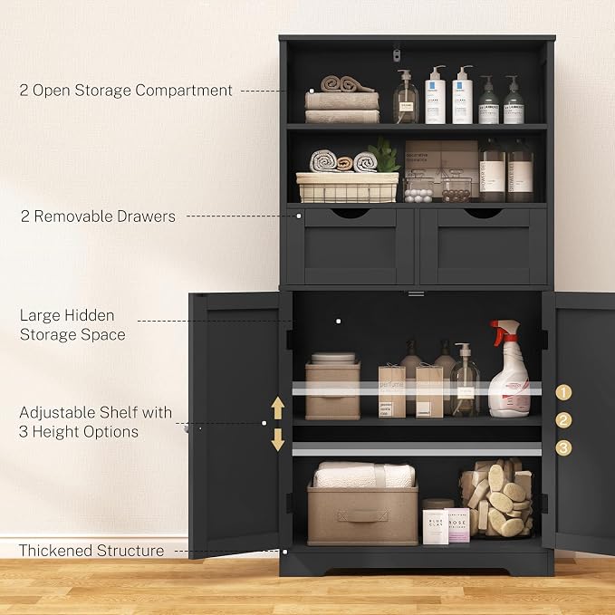 Black, 2 Drawers