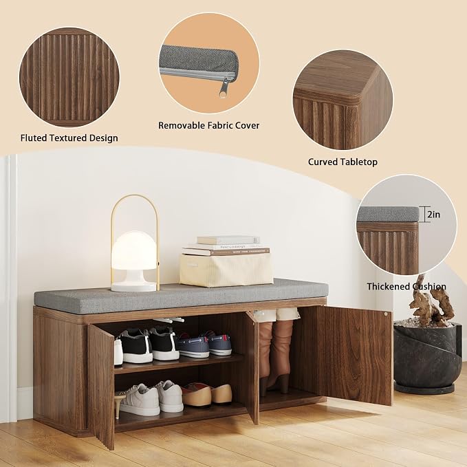 3 Door Shoe Storage Bench-walnut