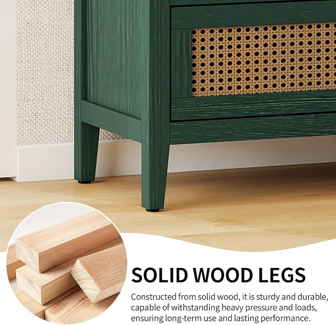 Green Rattan 3 Drawer Cabinet, 1 Pcs